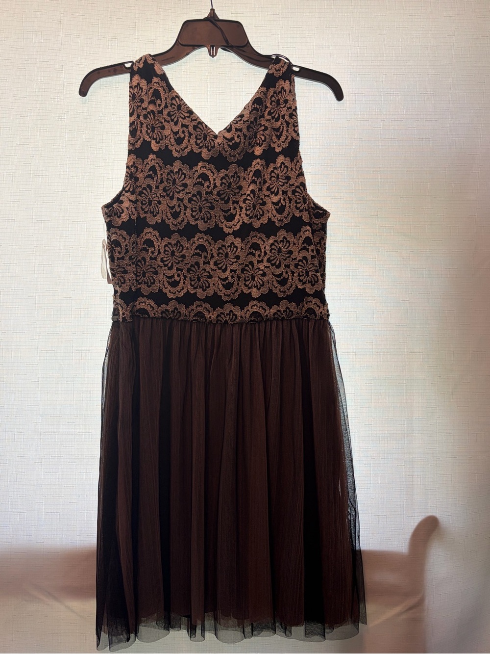 Roz & Ali Brown Lace Bodice Tulle Skirt Dress NWT